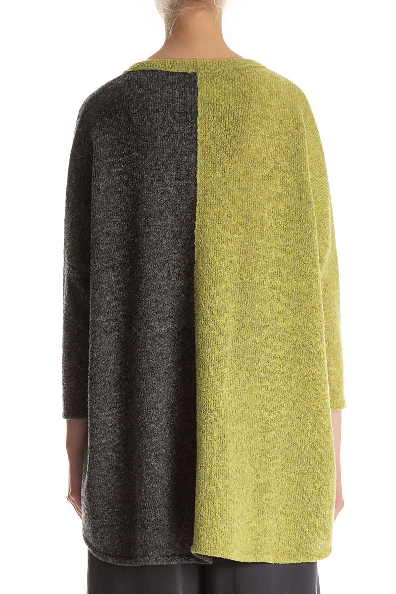 Oversized Dual Golden Lime Grey Wool Sweater 2