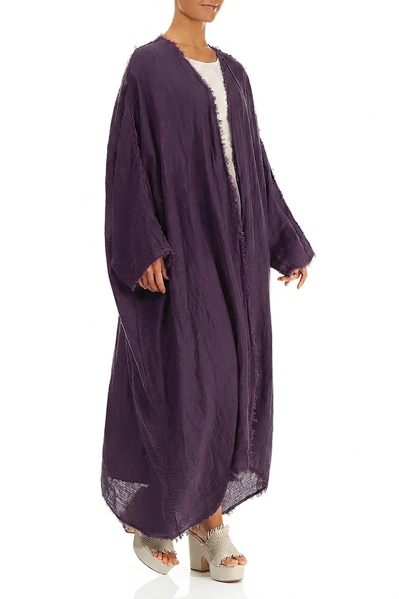 Oversized Raw Edge Amethyst Gauze Linen Jacket