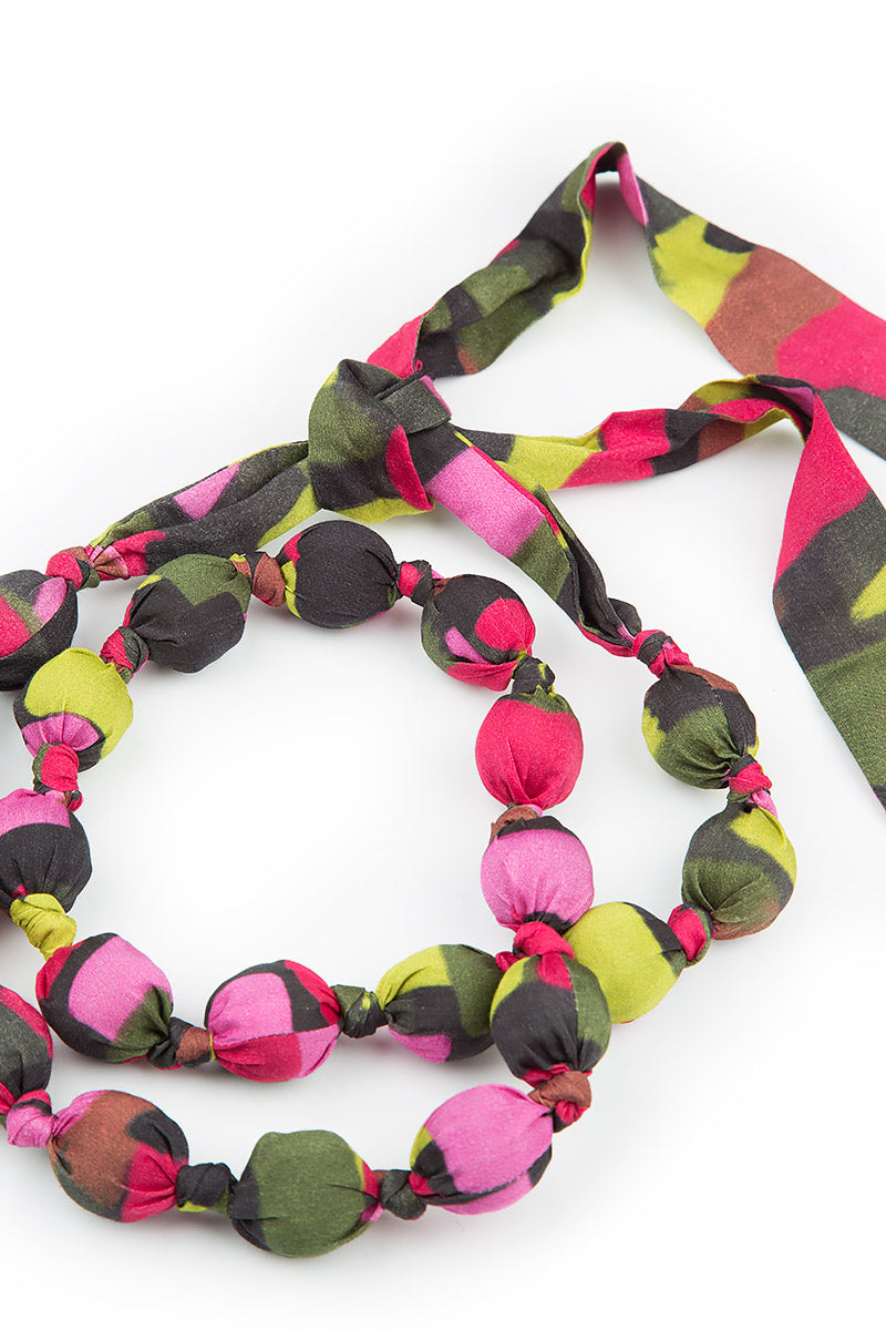 Paint Mosaic Silk Bamboo Bead Necklace 5
