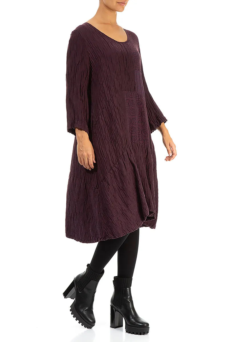 Patterned Crinkled Aubergine Silk Dress 3