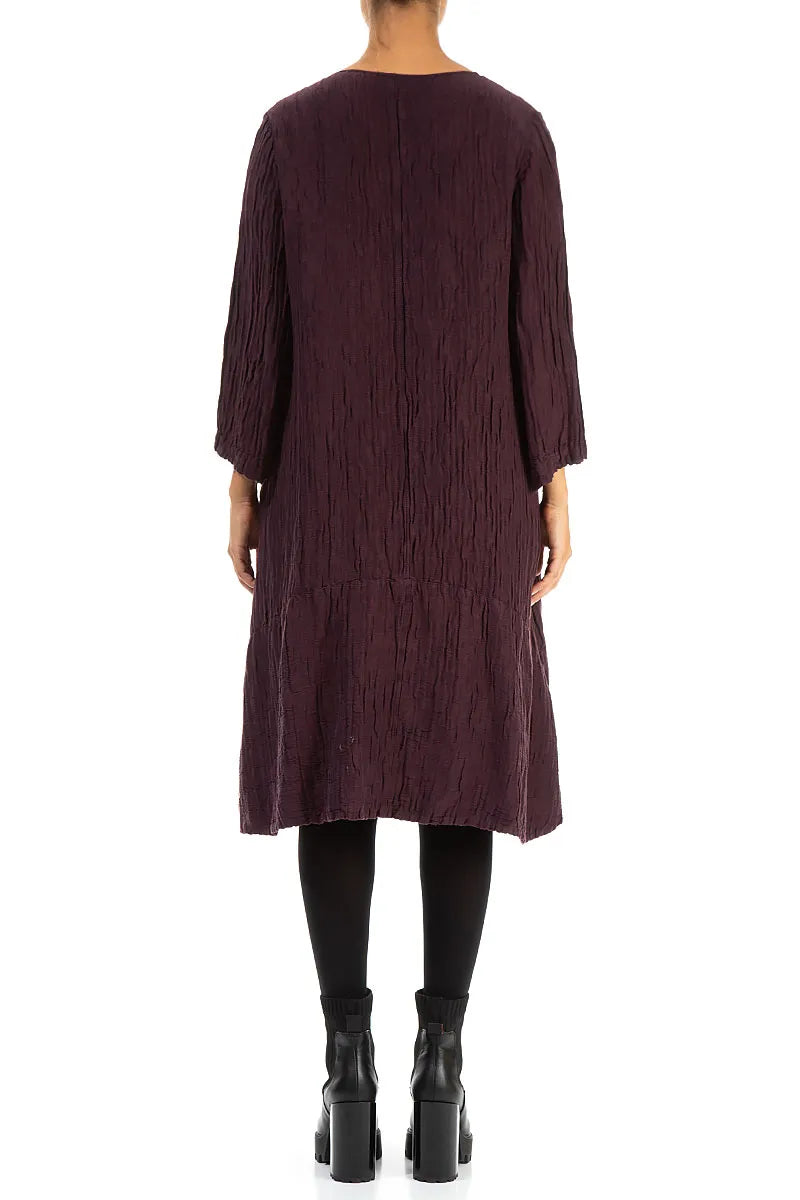 Patterned Crinkled Aubergine Silk Dress 2