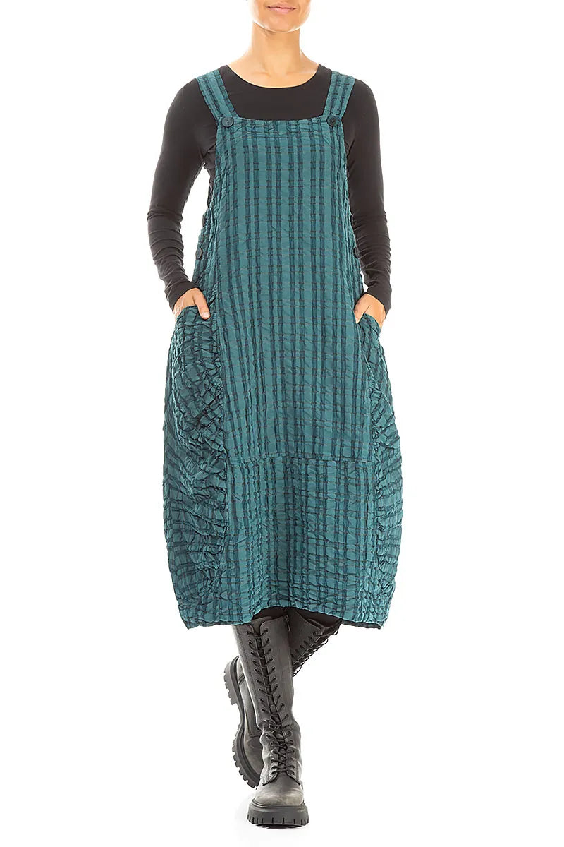 Robe chasuble en lin et coton à carreaux paon