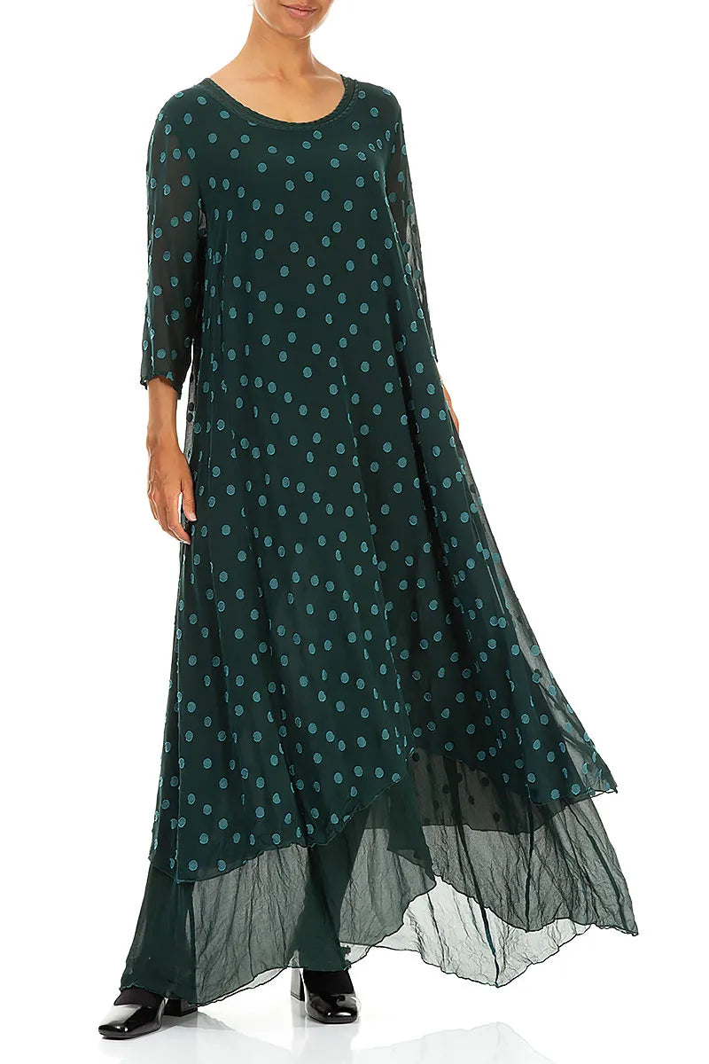 Peacock Dotty Silk Maxi Dress 5