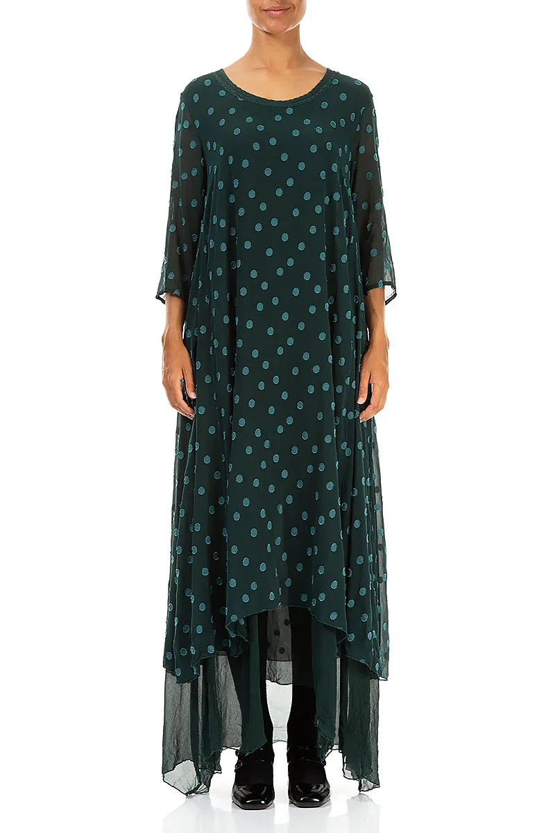 Peacock Dotty Silk Maxi Dress 1