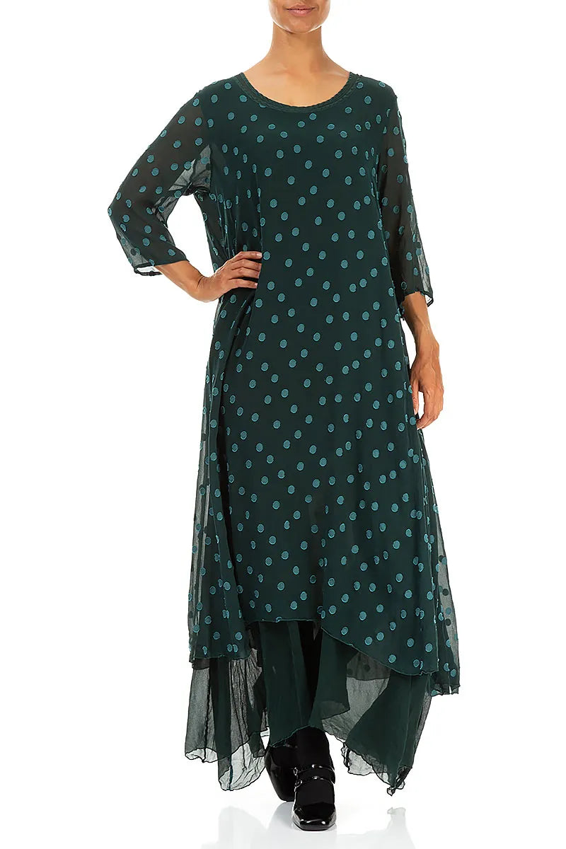 Peacock Dotty Silk Maxi Dress 4