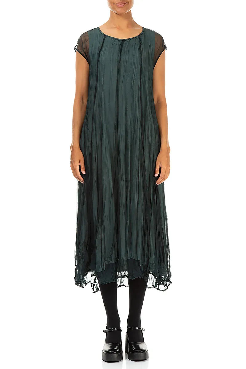 Peacock Crumpled Silk Chiffon Dress 1