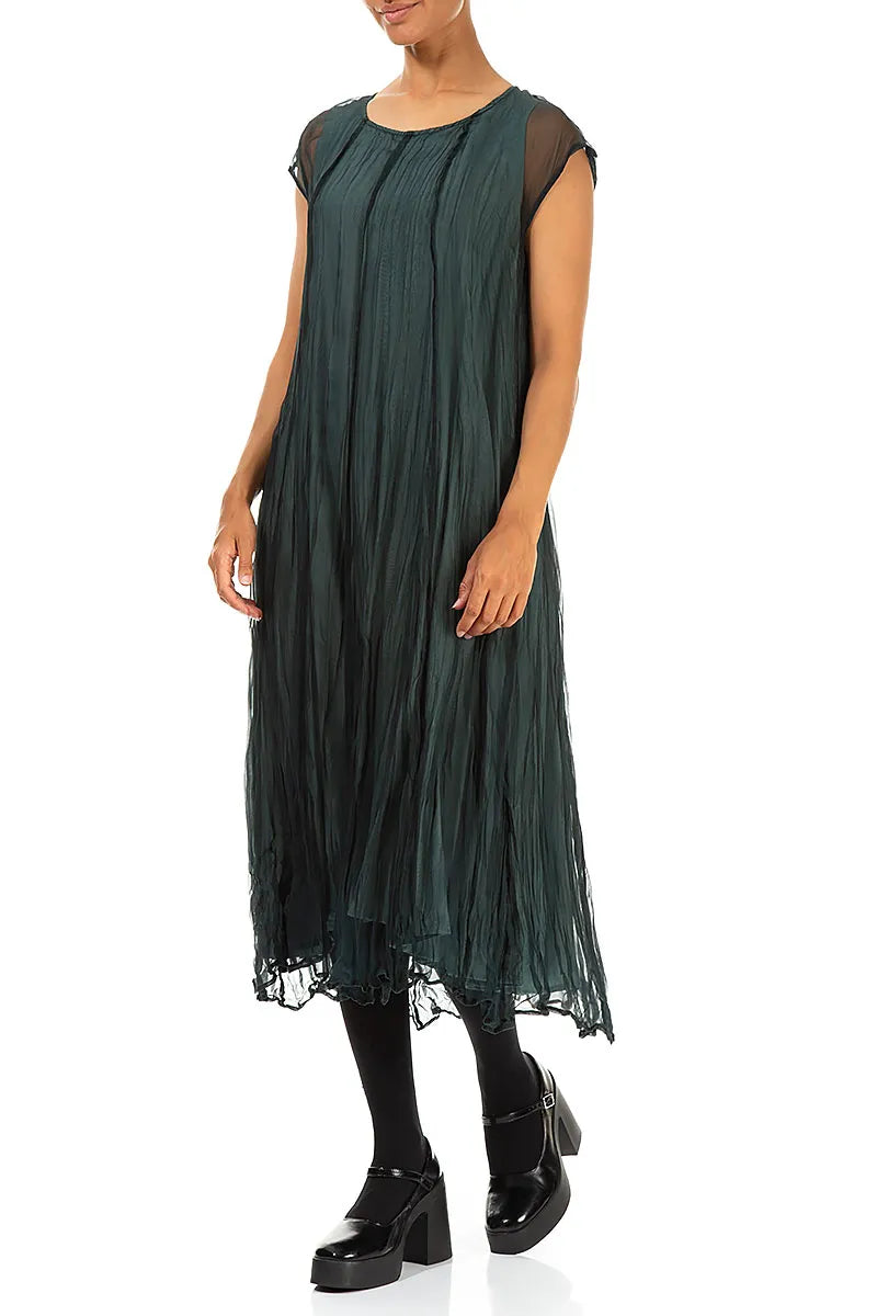 Peacock Crumpled Silk Chiffon Dress 3