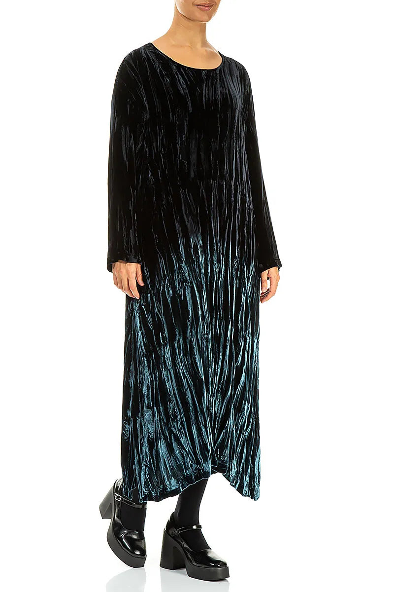 Peacock Silk Velvet Ombré Shift Dress