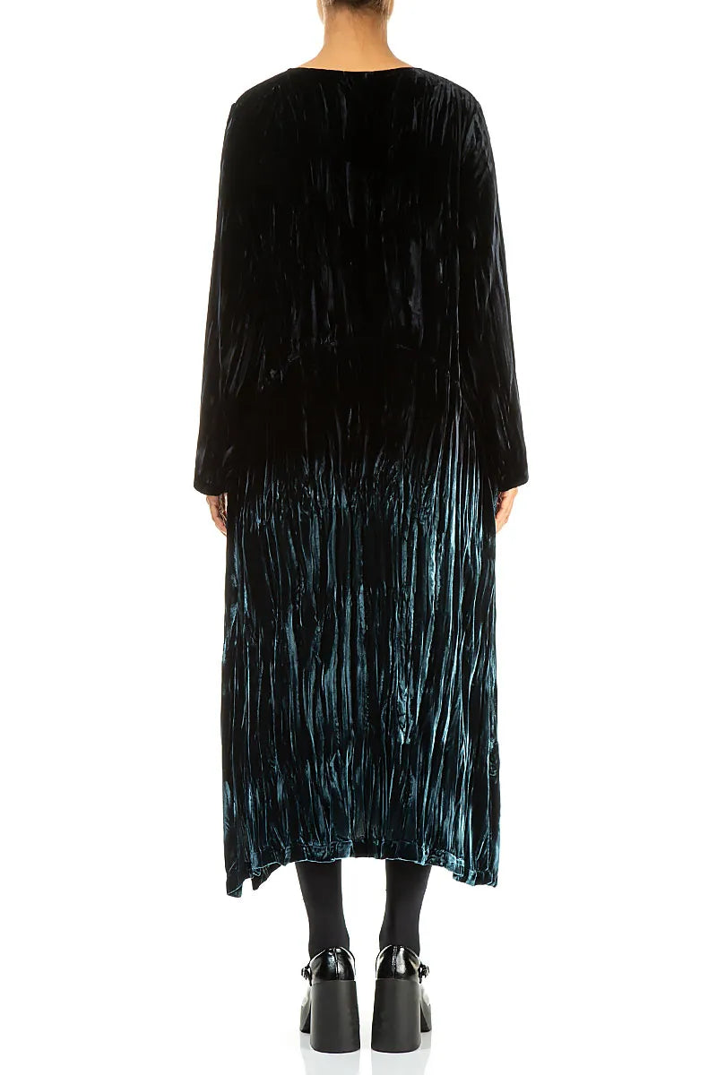 Peacock Silk Velvet Ombré Shift Dress