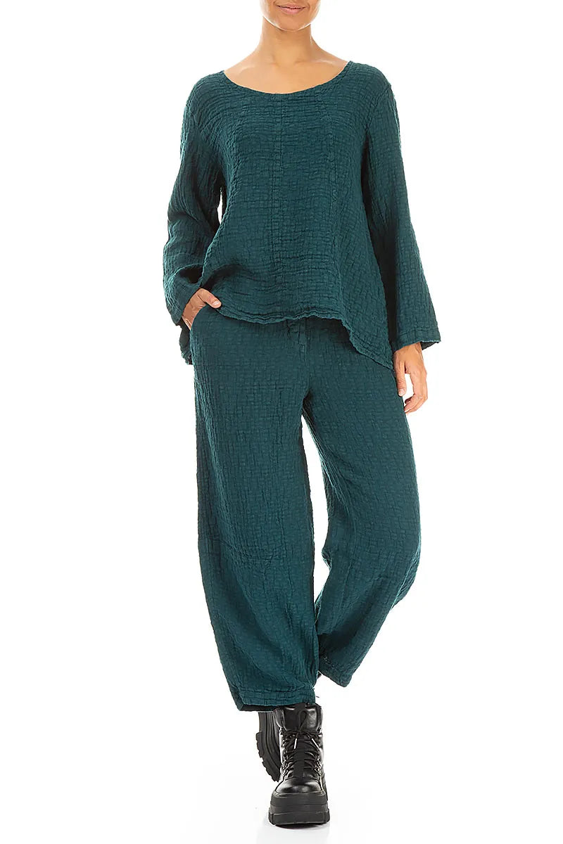 Peacock Textured Linen Trousers 4