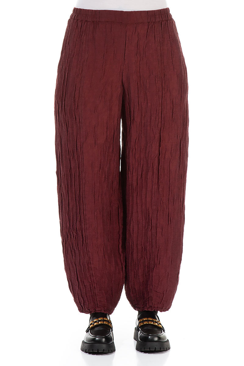 Pencil Crinkled Burgundy Silk Trousers 1