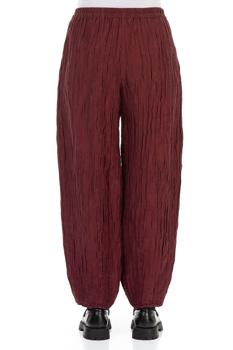 Pencil Crinkled Burgundy Silk Trousers 2