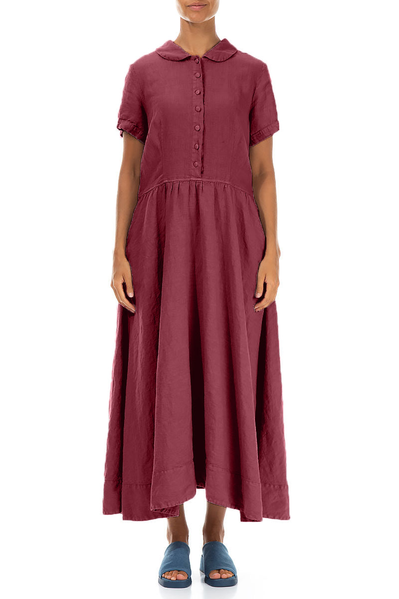 Peter Pan Collar Antique Ruby Linen Dress 1