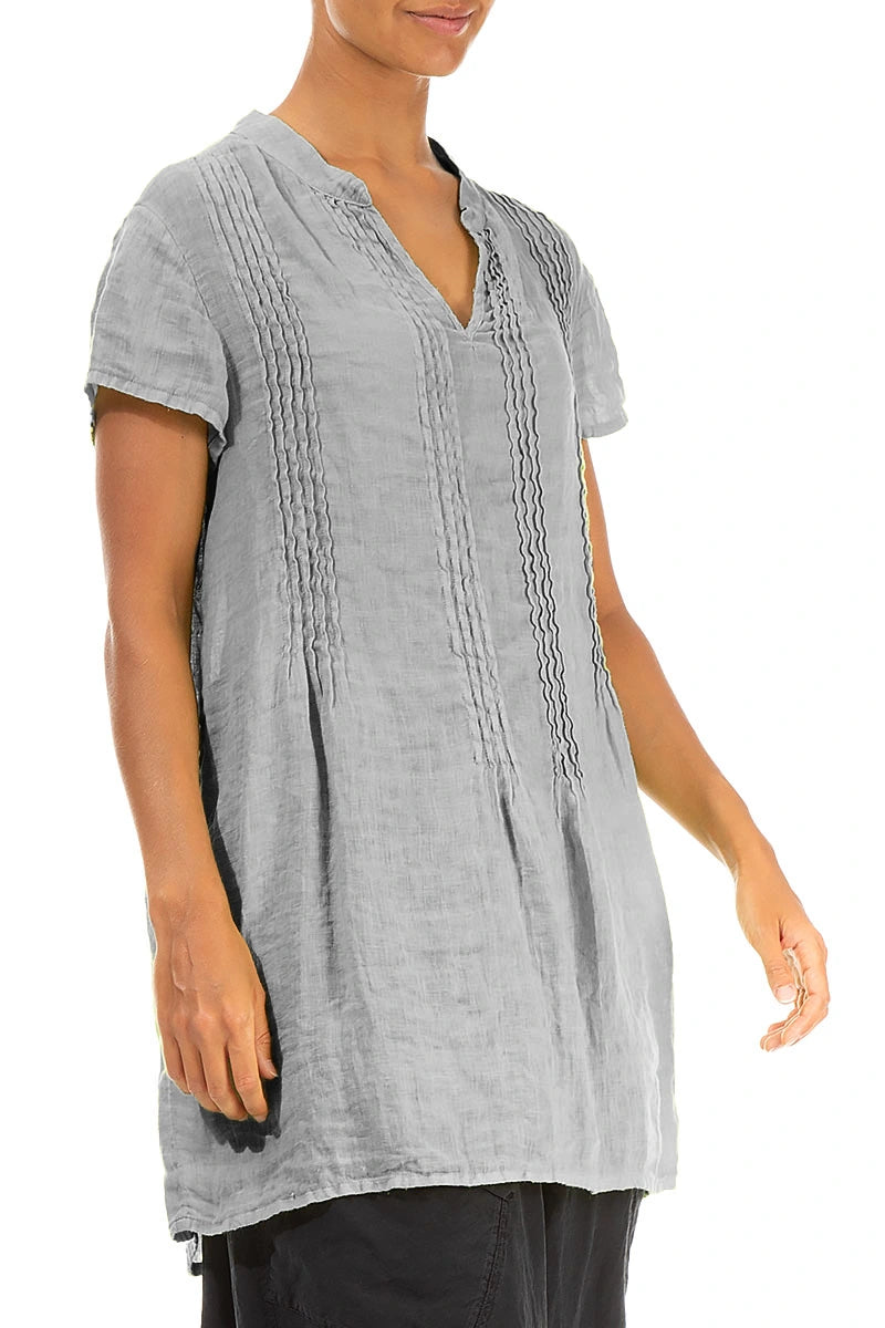Pin-Tucked Silver Grey Gauze Linen Tunic 4