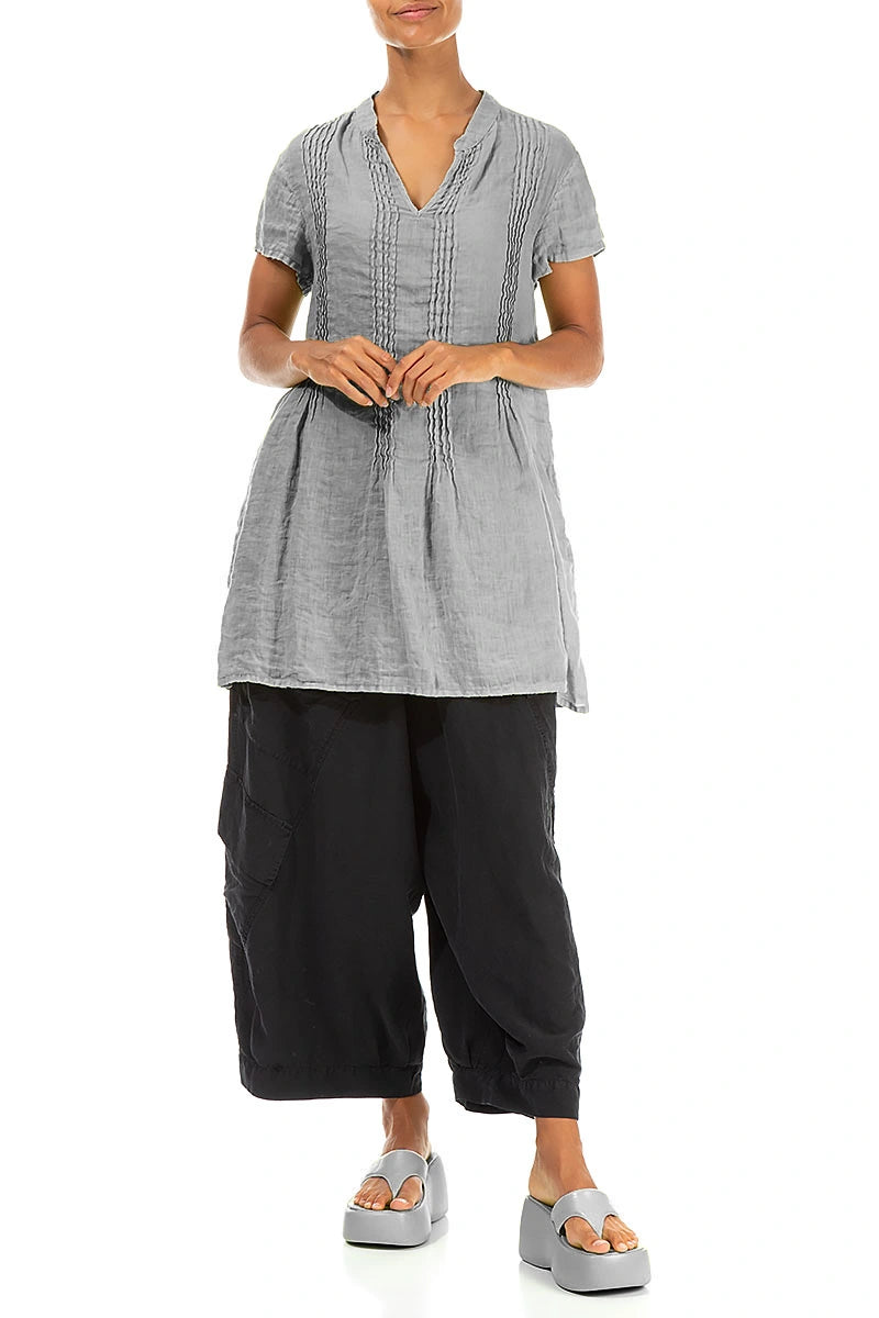 Pin-Tucked Silver Grey Gauze Linen Tunic 3
