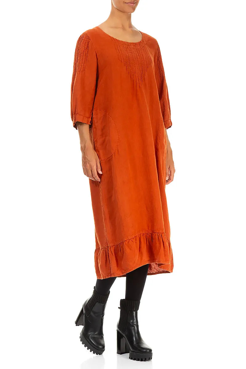 Pin Tucks Saffron Linen Dress 3