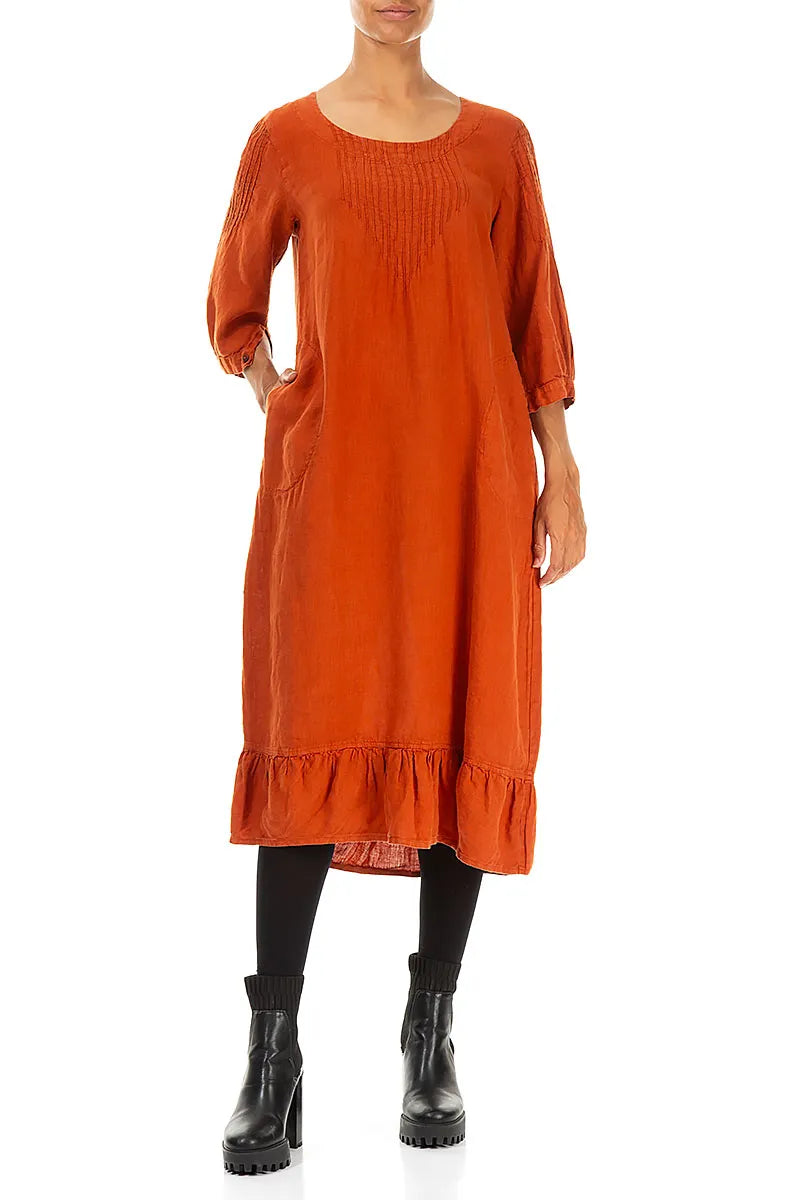 Pin Tucks Saffron Linen Dress 4