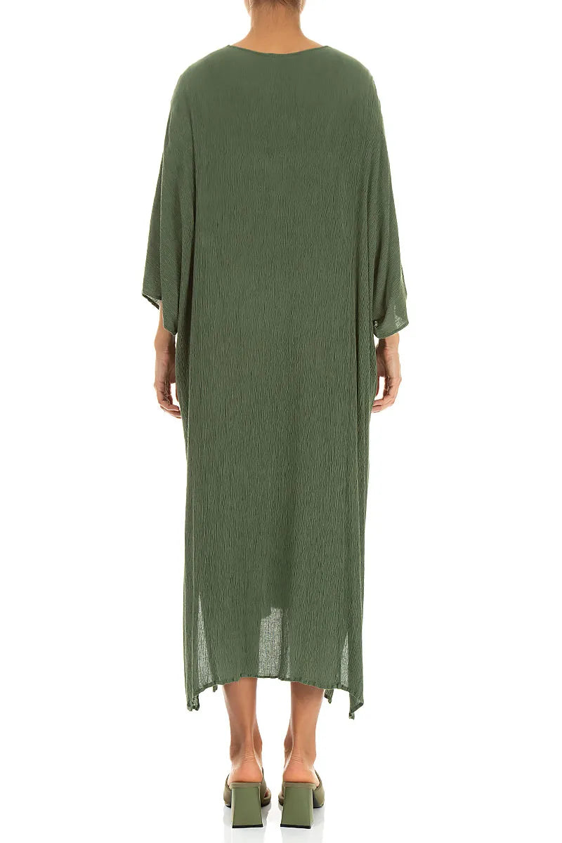 Robe en soie et viscose sauge à plis nervurés