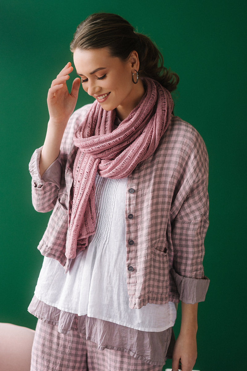 Pink Check Linen Jacket Blouse 6