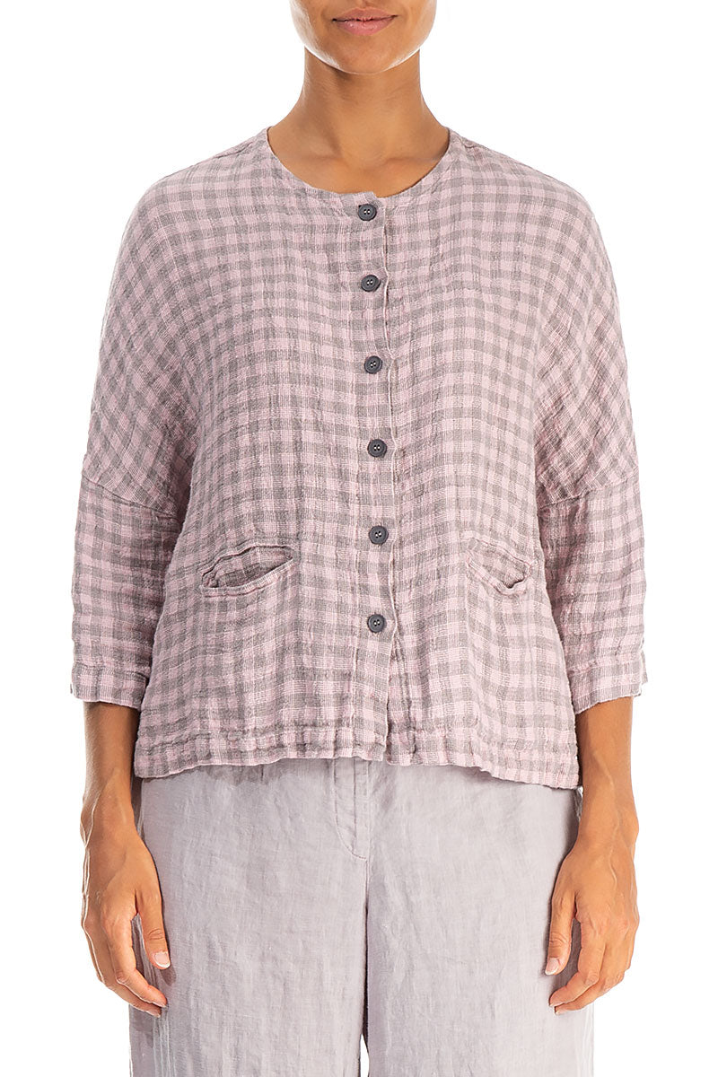 Pink Check Linen Jacket Blouse 1