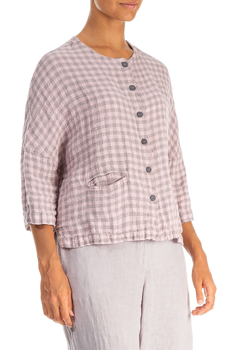 Pink Check Linen Jacket Blouse 3