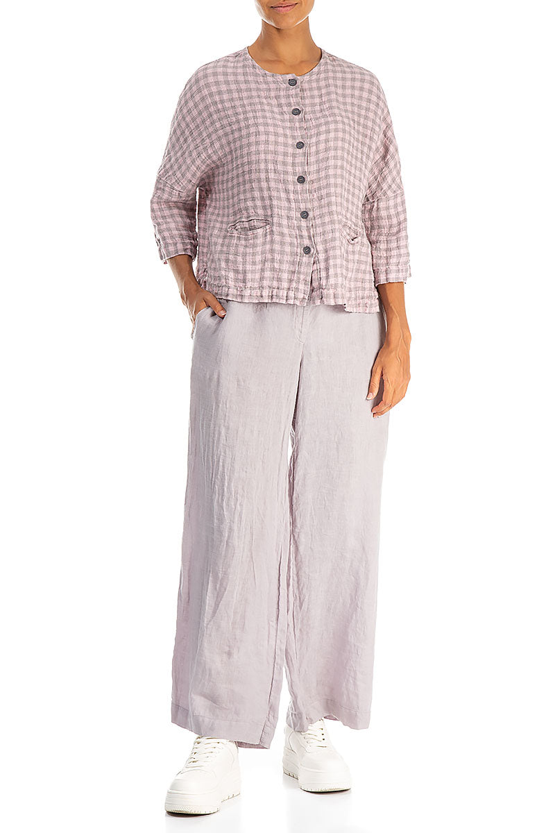 Pink Check Linen Jacket Blouse 4