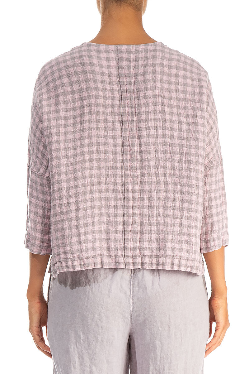 Pink Check Linen Jacket Blouse 3