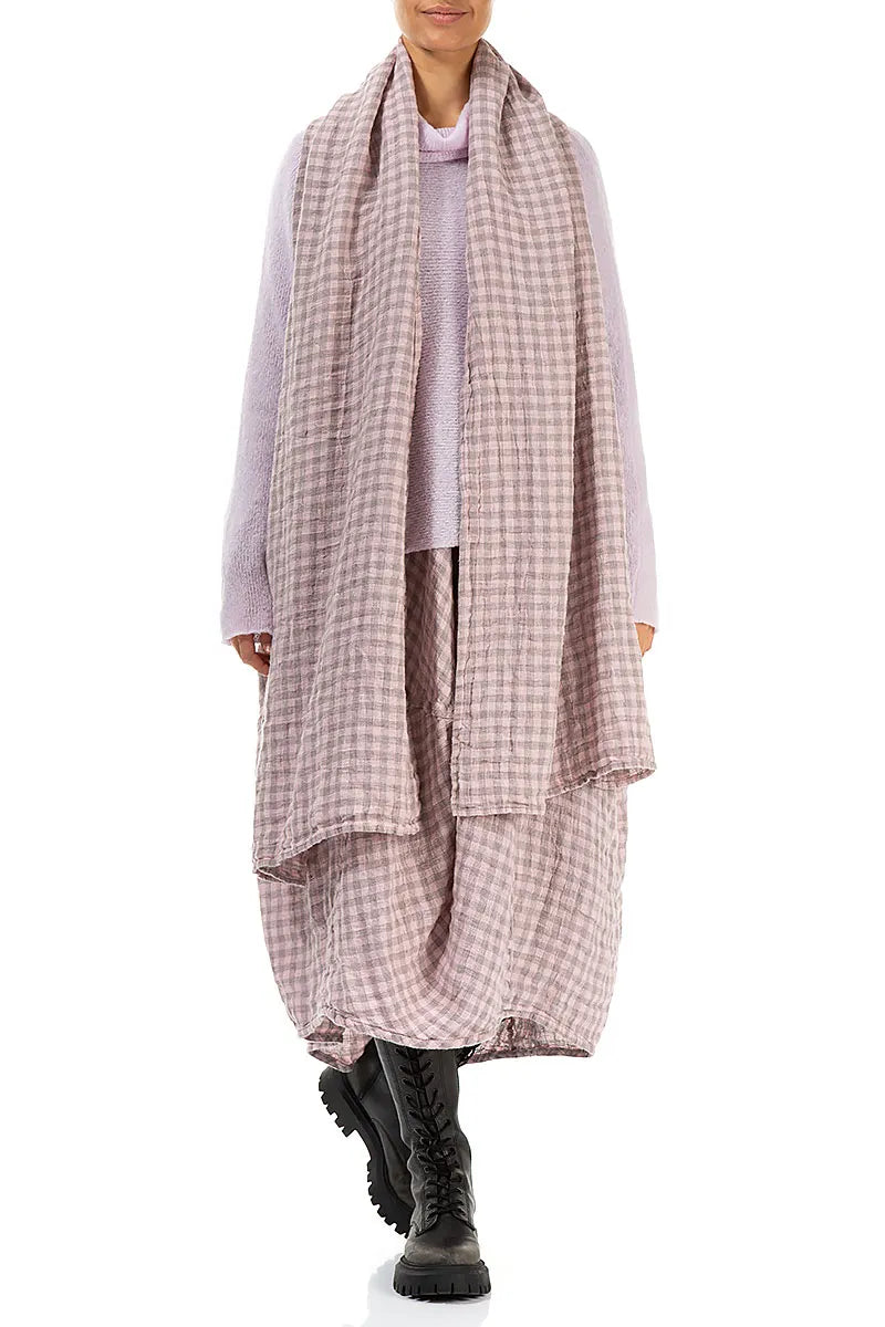 Pink Check Linen Scarf 2