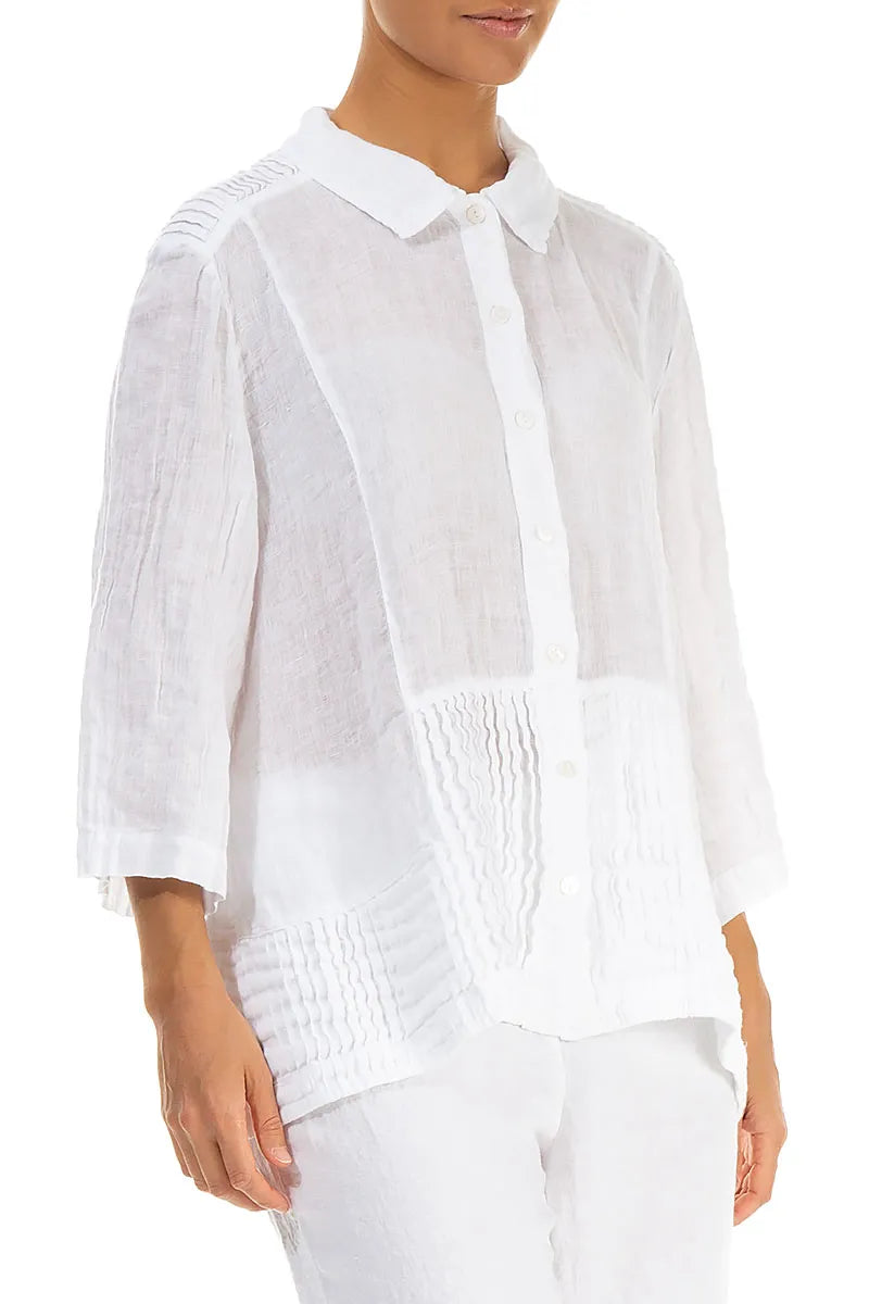 Pintuck Detail White Gauze Linen Shirt 3