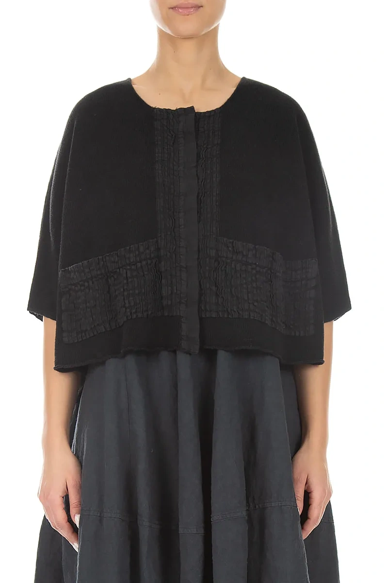 Pintuck Front Black Linen Cardigan 1