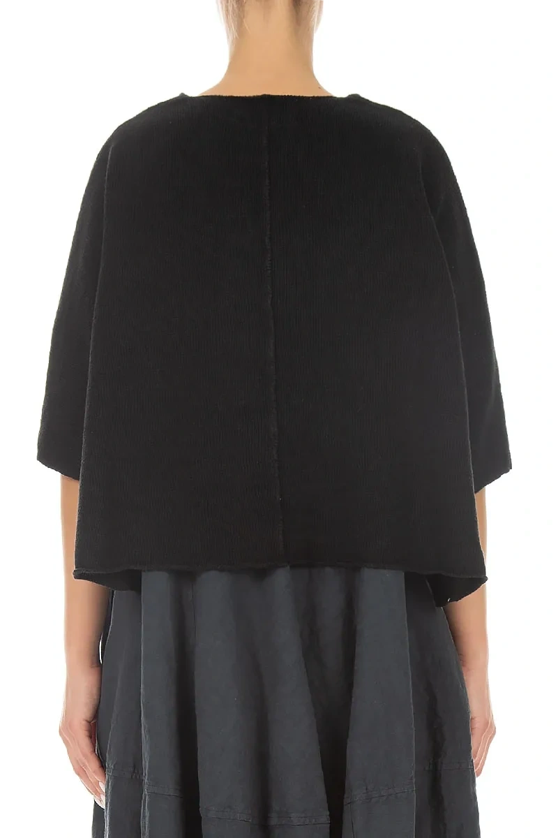 Pintuck Front Black Linen Cardigan 2