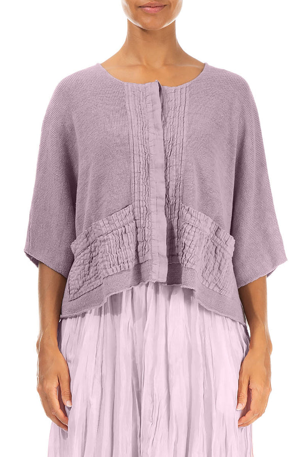 Cardigan en lin lilas à pinces sur le devant