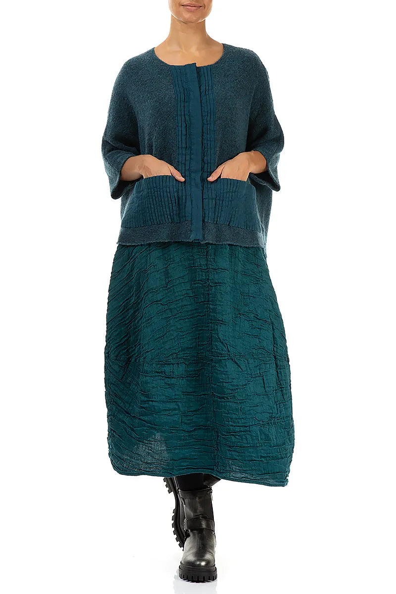 Pintuck Front Teal Wool Cardigan 4