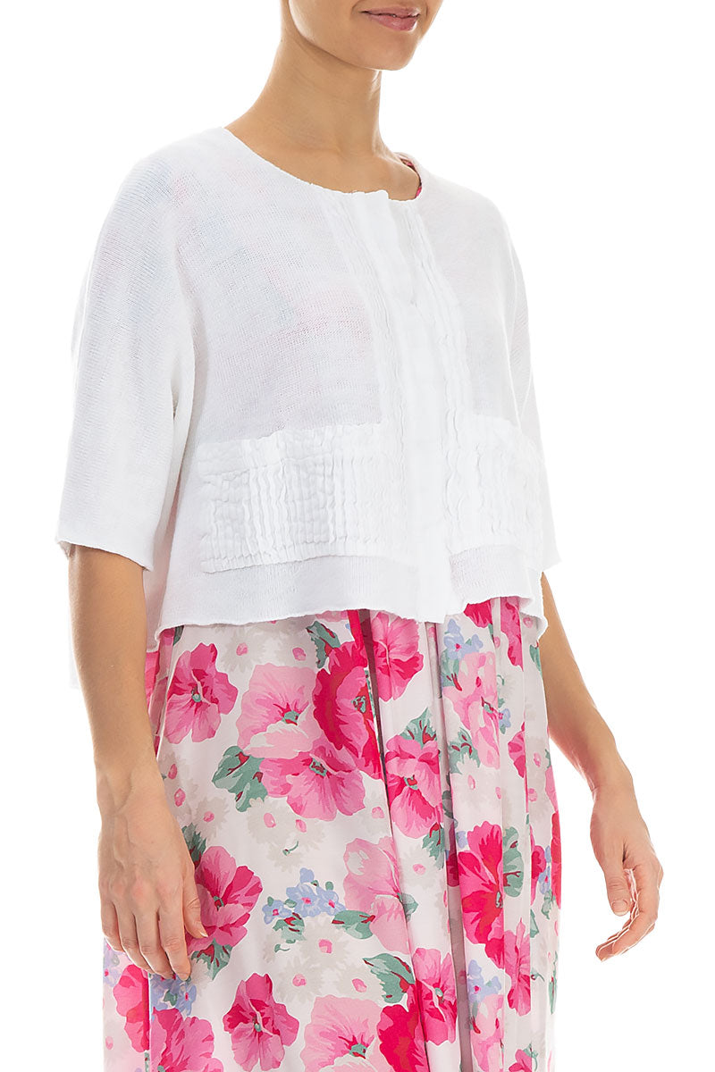 Pintuck Front White Linen Cardigan 3