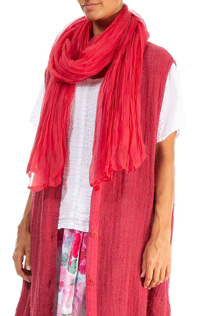 Raspberry Crumpled Silk Chiffon Scarf 5