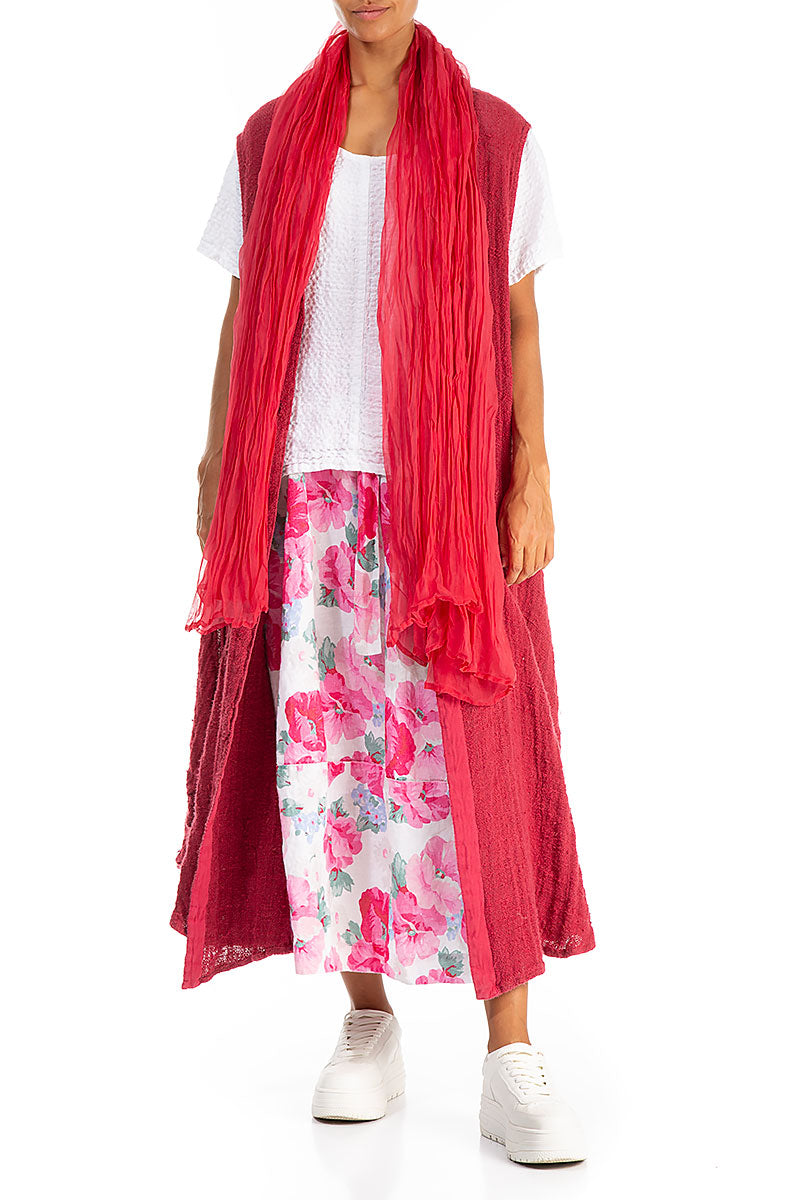 Raspberry Crumpled Silk Chiffon Scarf 4