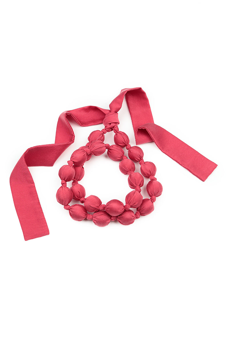 Raspberry Silk Bead Necklace 4