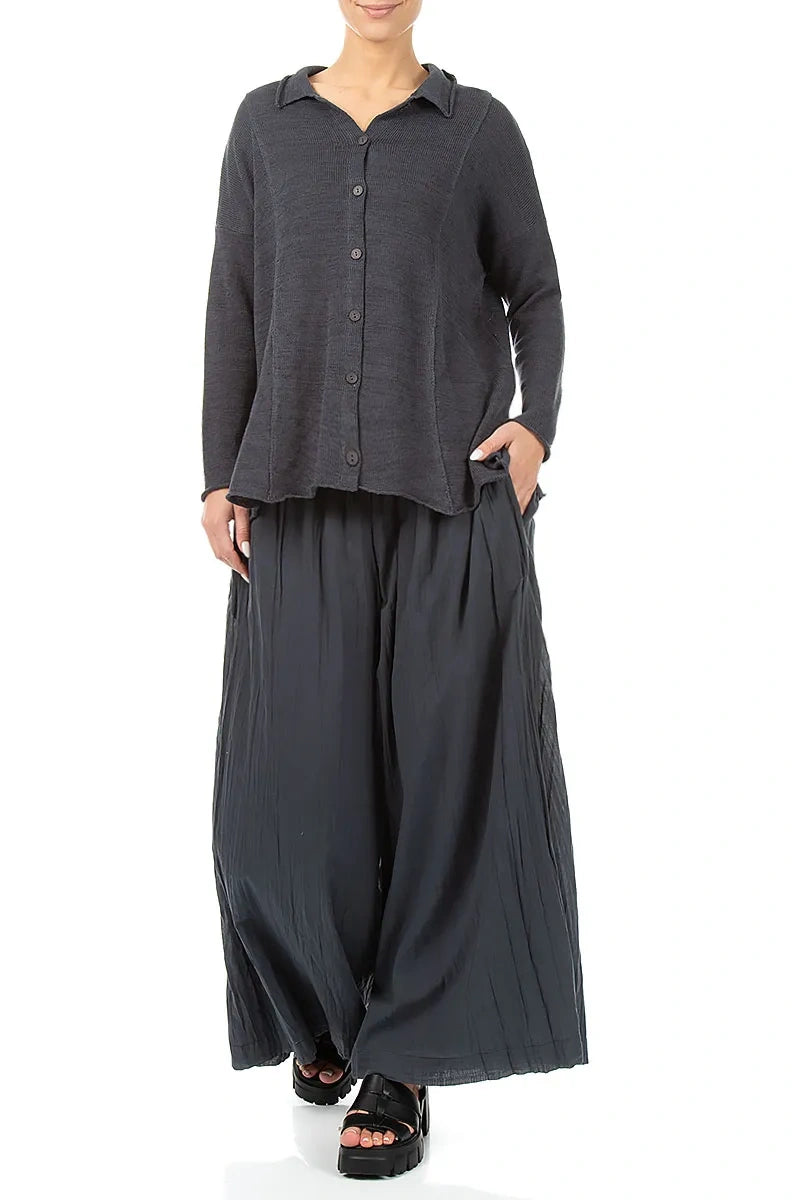 Raw Collar Graphite Linen Cardigan 4