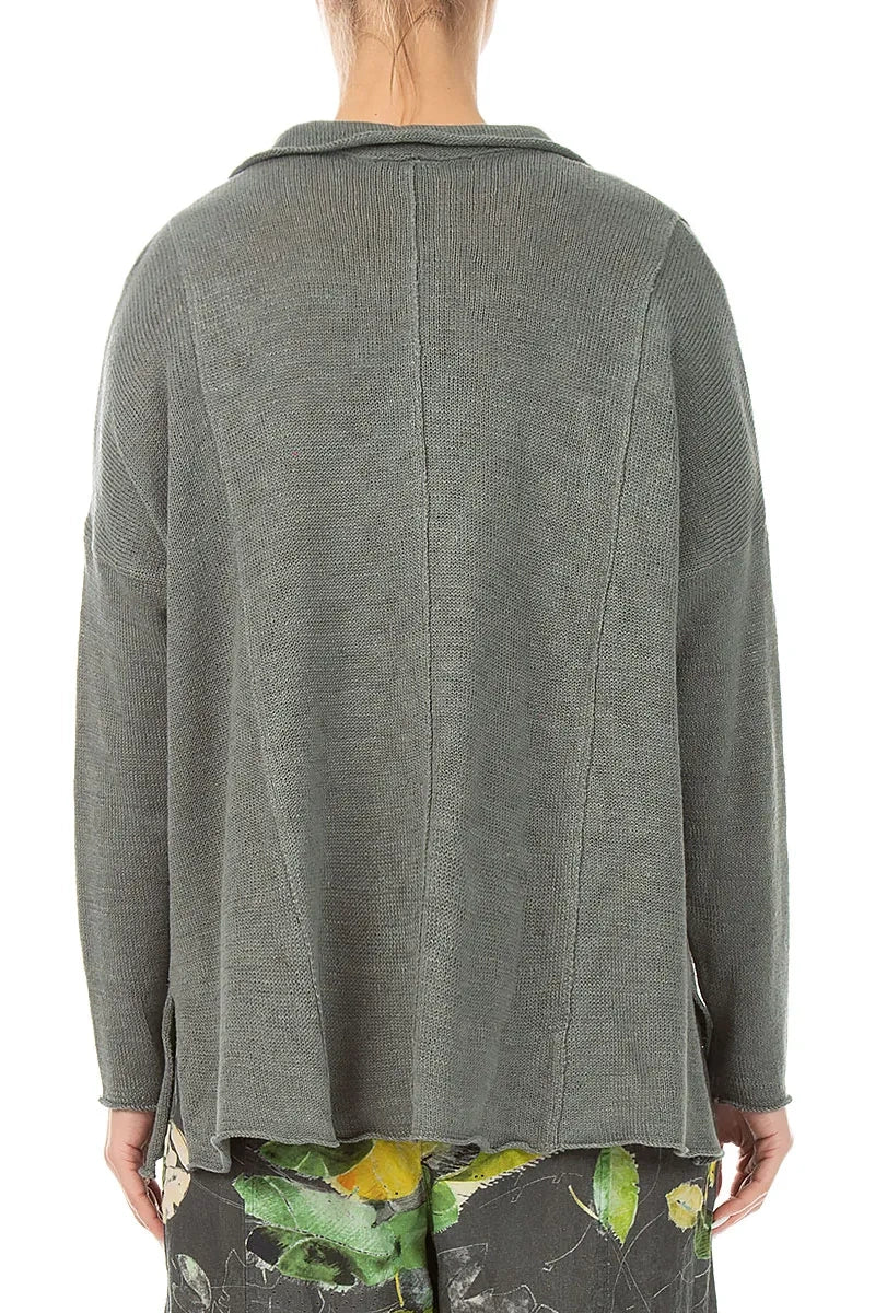 Raw Collar Grey Sage Linen Cardigan
