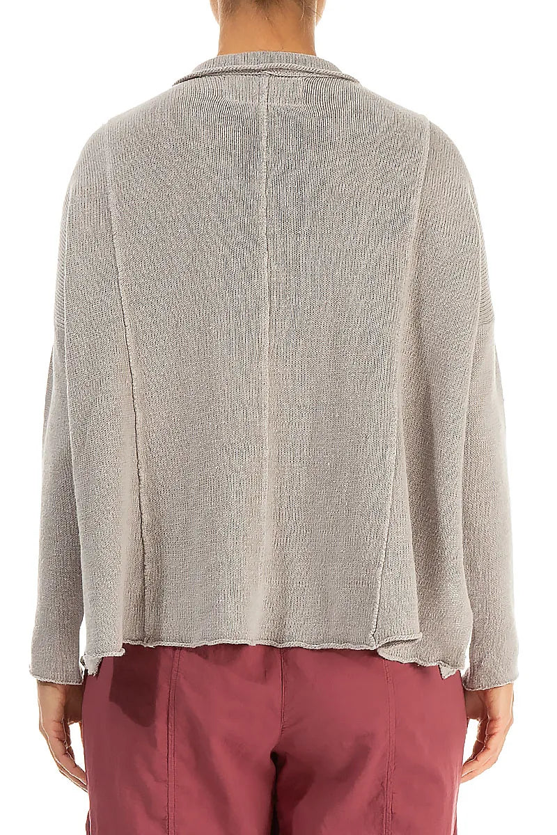 Raw Collar Soft Grey Linen Cardigan 2