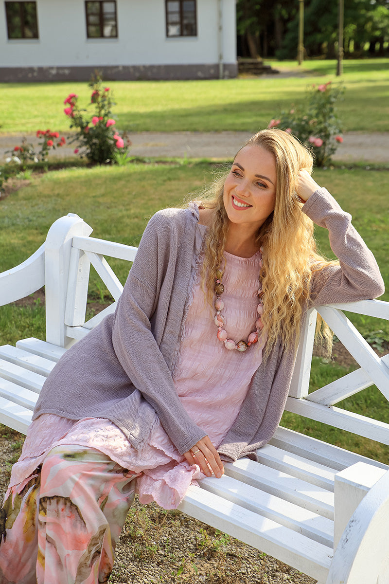 Raw Edge Greige Linen Cardigan 6