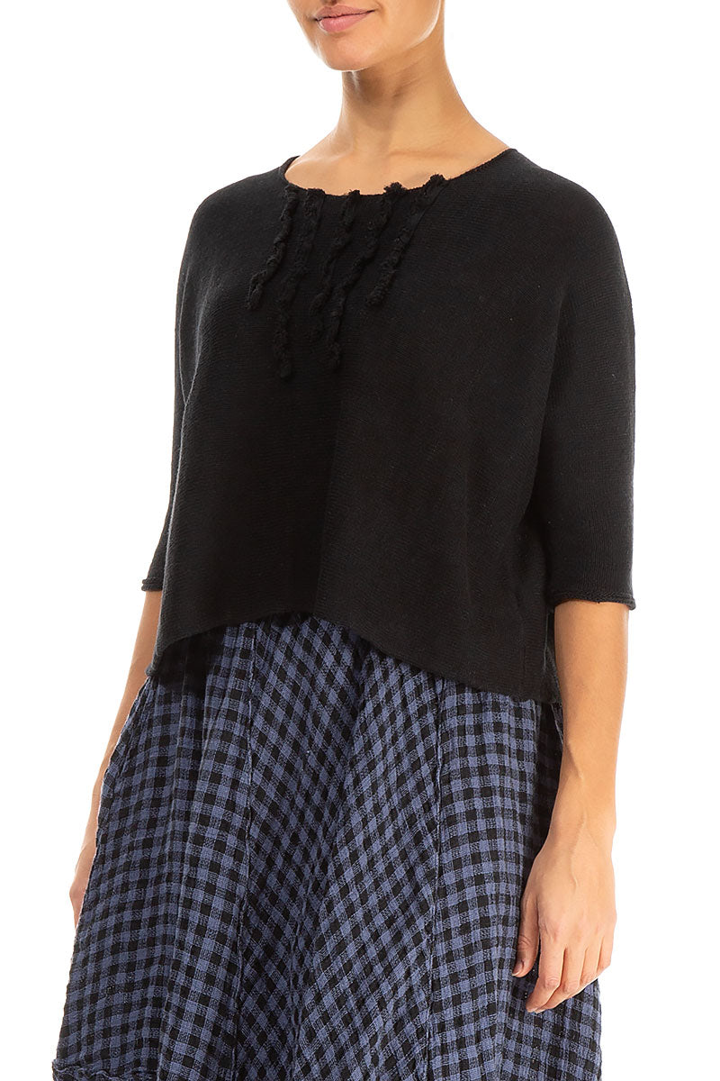 Raw Fringe Black Linen Jumper 3