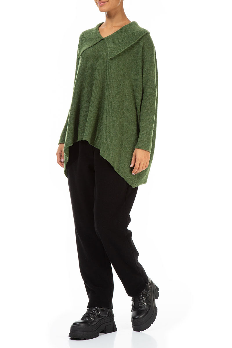 Relaxed Collar Dark Sage Wool Sweater 4