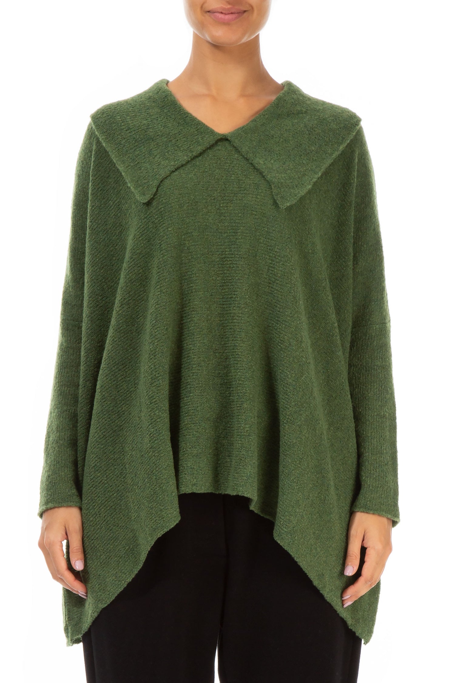 Relaxed Collar Dark Sage Wool Sweater 1