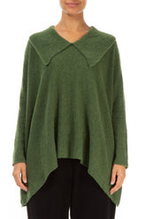 Relaxed Collar Dark Sage Wool Sweater 1