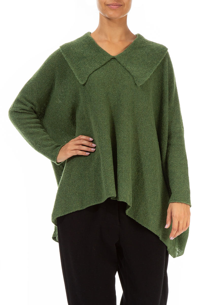 Relaxed Collar Dark Sage Wool Sweater 3