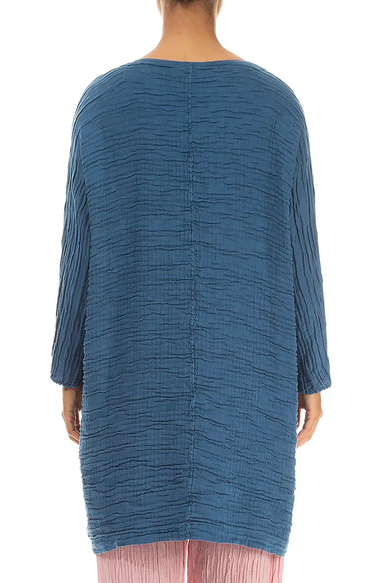Relaxed Crinkled Denim Blue Silk Linen Tunic