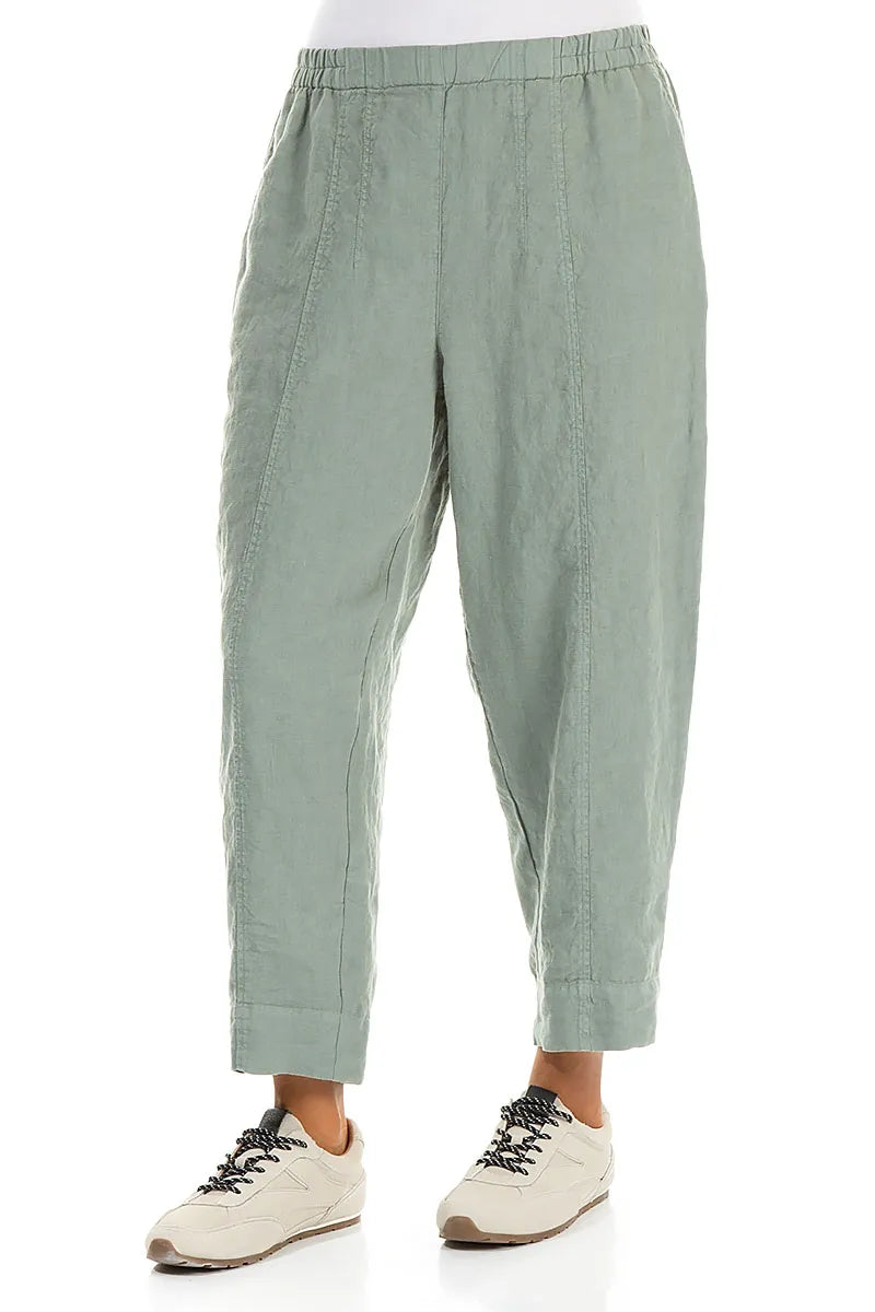 Relaxed Taper Sage Linen Trousers 3