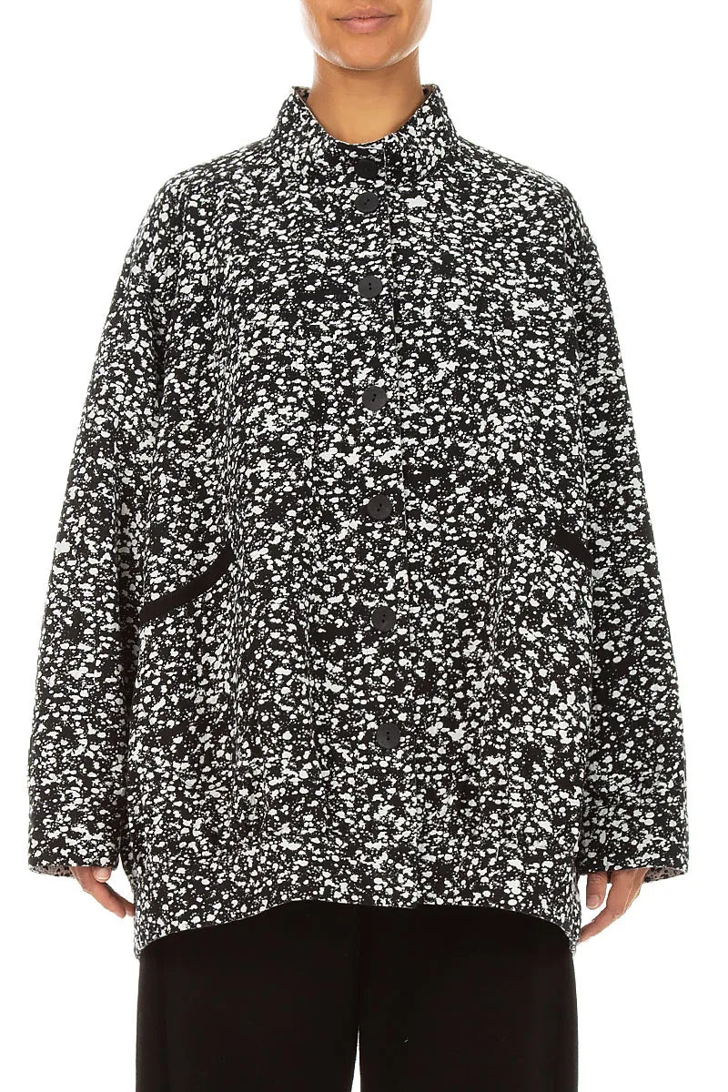 Veste-manteau réversible en coton moucheté noir et blanc