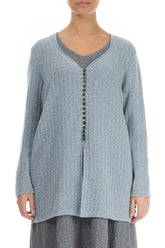Silver Blue Rib Knit Wool Cardigan 1